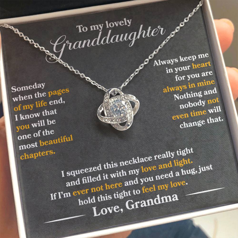 To My Lovely Granddaughter - Always Keep Me In Your Heart - Dark Grey - Love Knot Necklace - Message Box