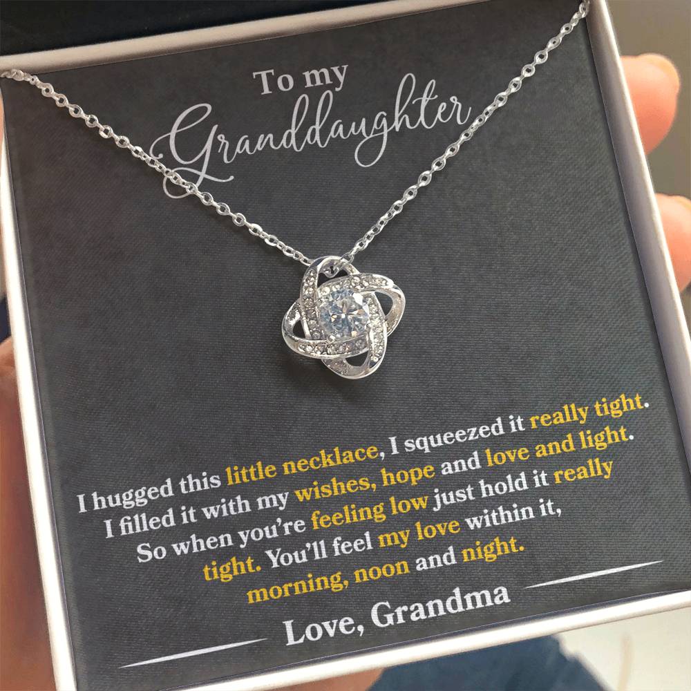 To My Granddaughter - Feel My Love - Dark Grey - Love Knot Necklace - Message Box