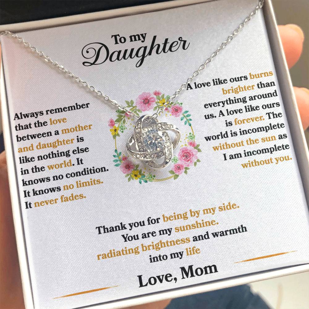 To My Daughter - I Am Incomplete Without You - Love Knot Necklace - Message Box