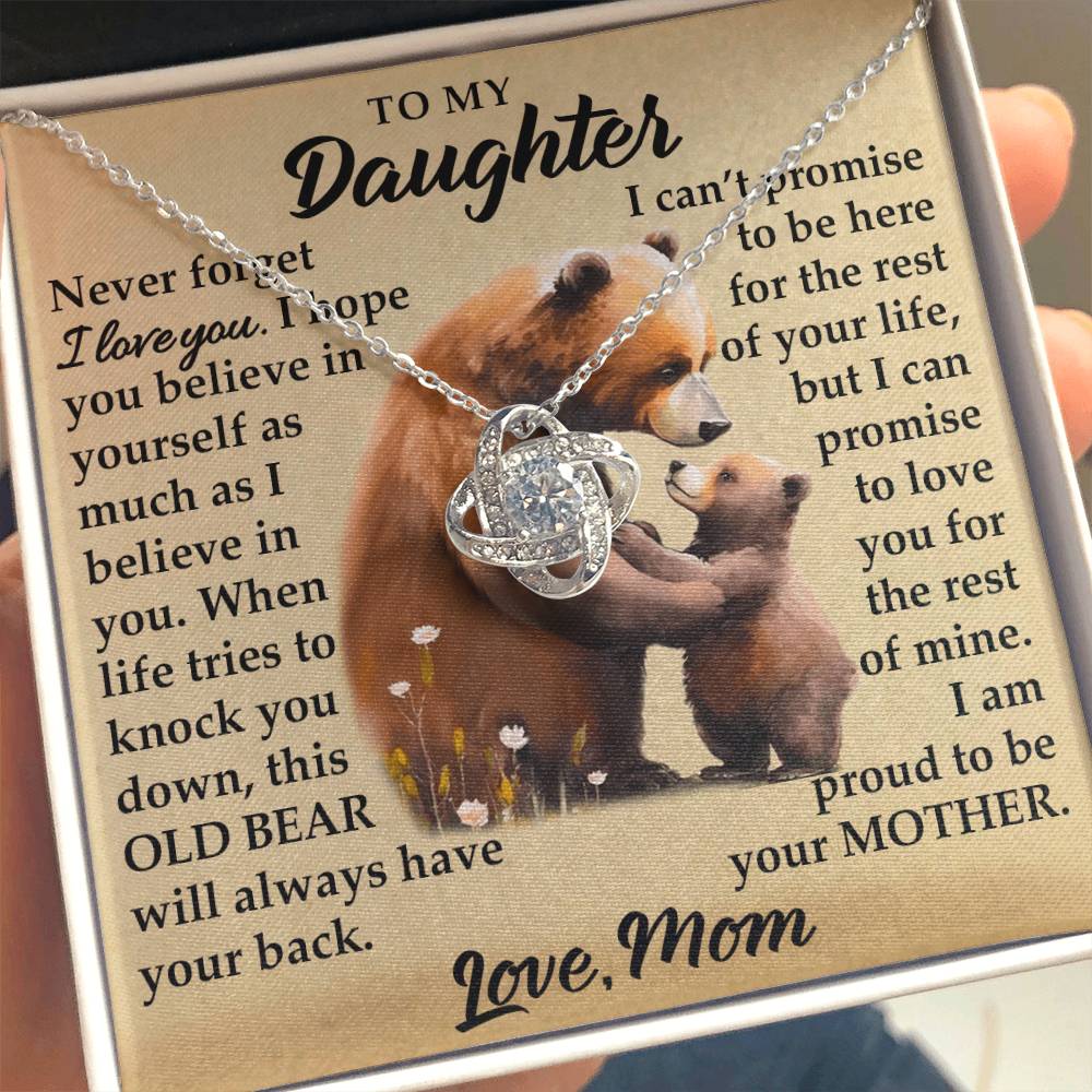 To My Daughter - I Am Proud To Be Your Mother - Bears - Love Knot Necklace - Message Box