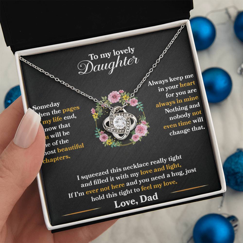 To My Daughter - Always Keep Me In Your Heart - Flowers Black - Love Knot Necklace - Message Box