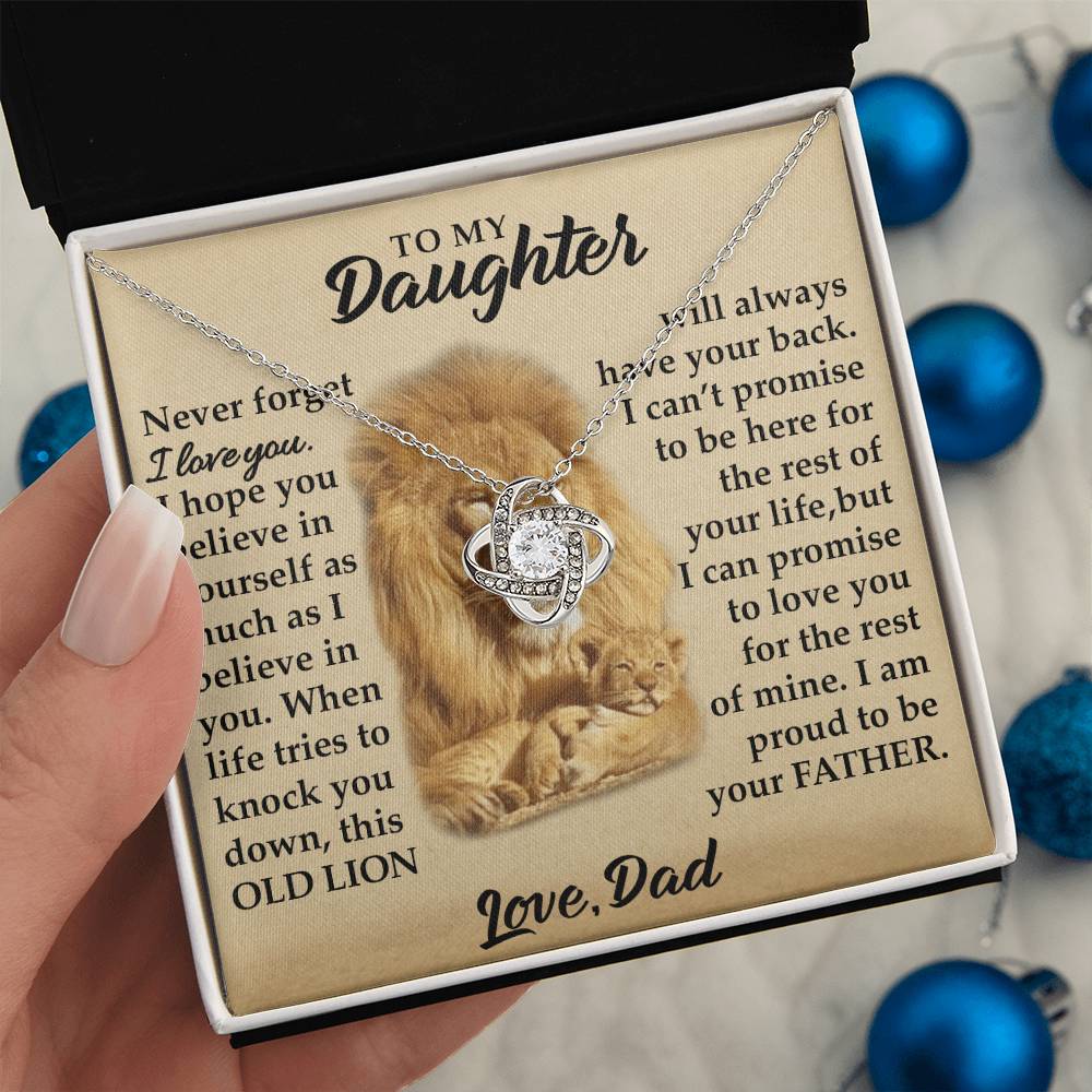 To My Daughter - I Am Proud To Be Your Father - Lions - Love Knot Necklace - Message Box