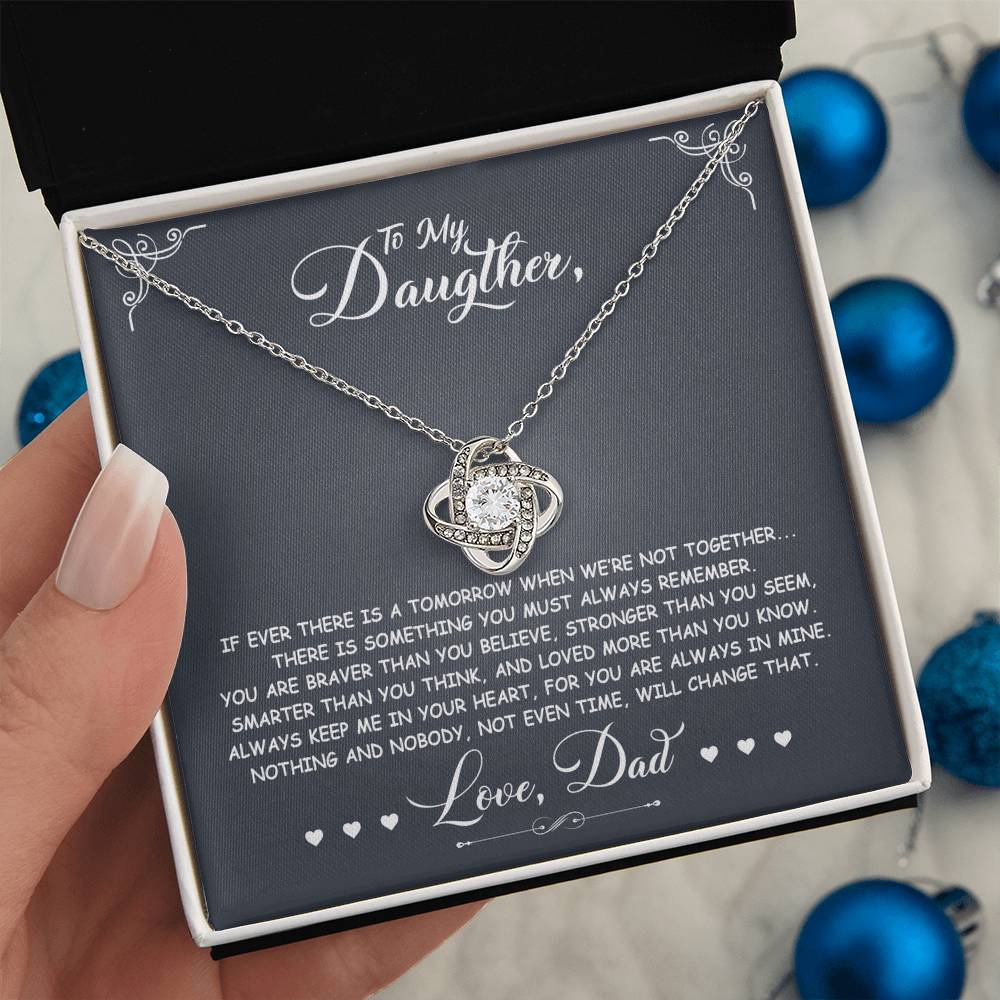 To My Daughter - You Are Braver Than You Believe - Dark Grey - Love Knot Necklace - Message Box