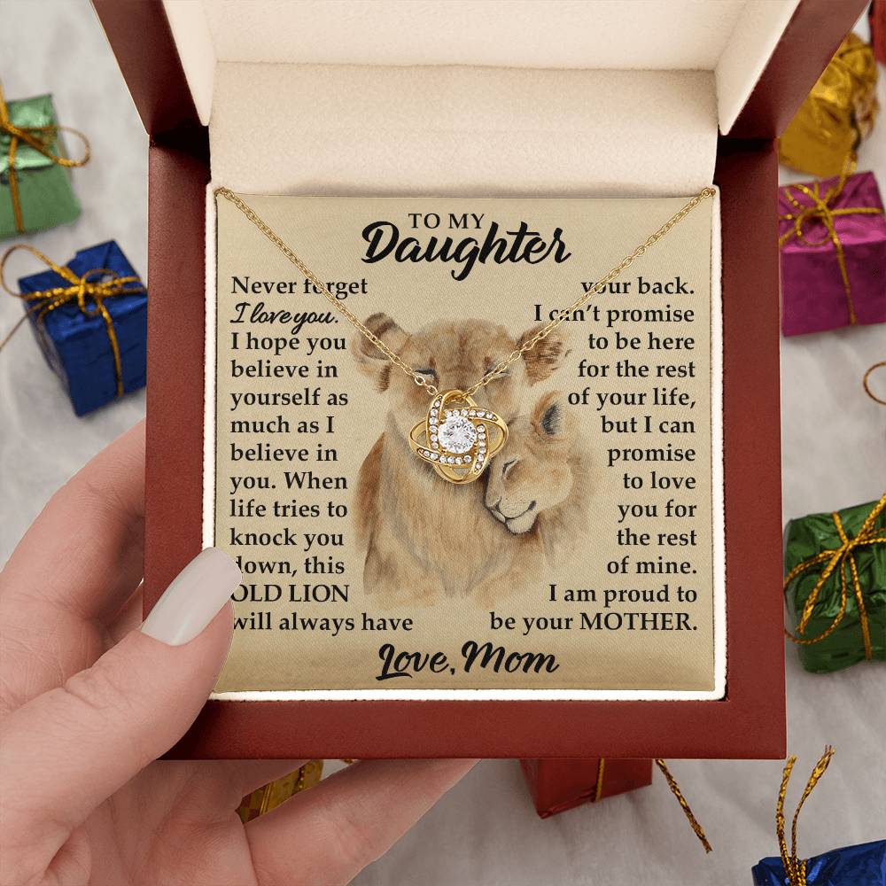 To My Daughter - I Am Proud To Be Your Mother - Lions - Love Knot Necklace - Message Box