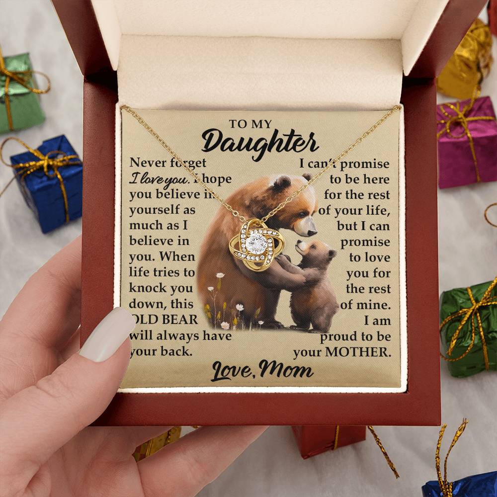 To My Daughter - I Am Proud To Be Your Mother - Bears - Love Knot Necklace - Message Box