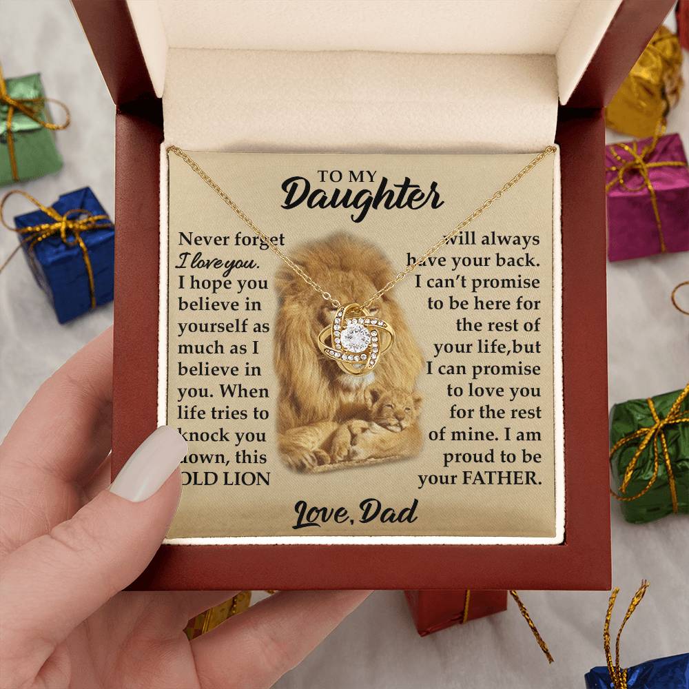 To My Daughter - I Am Proud To Be Your Father - Lions - Love Knot Necklace - Message Box