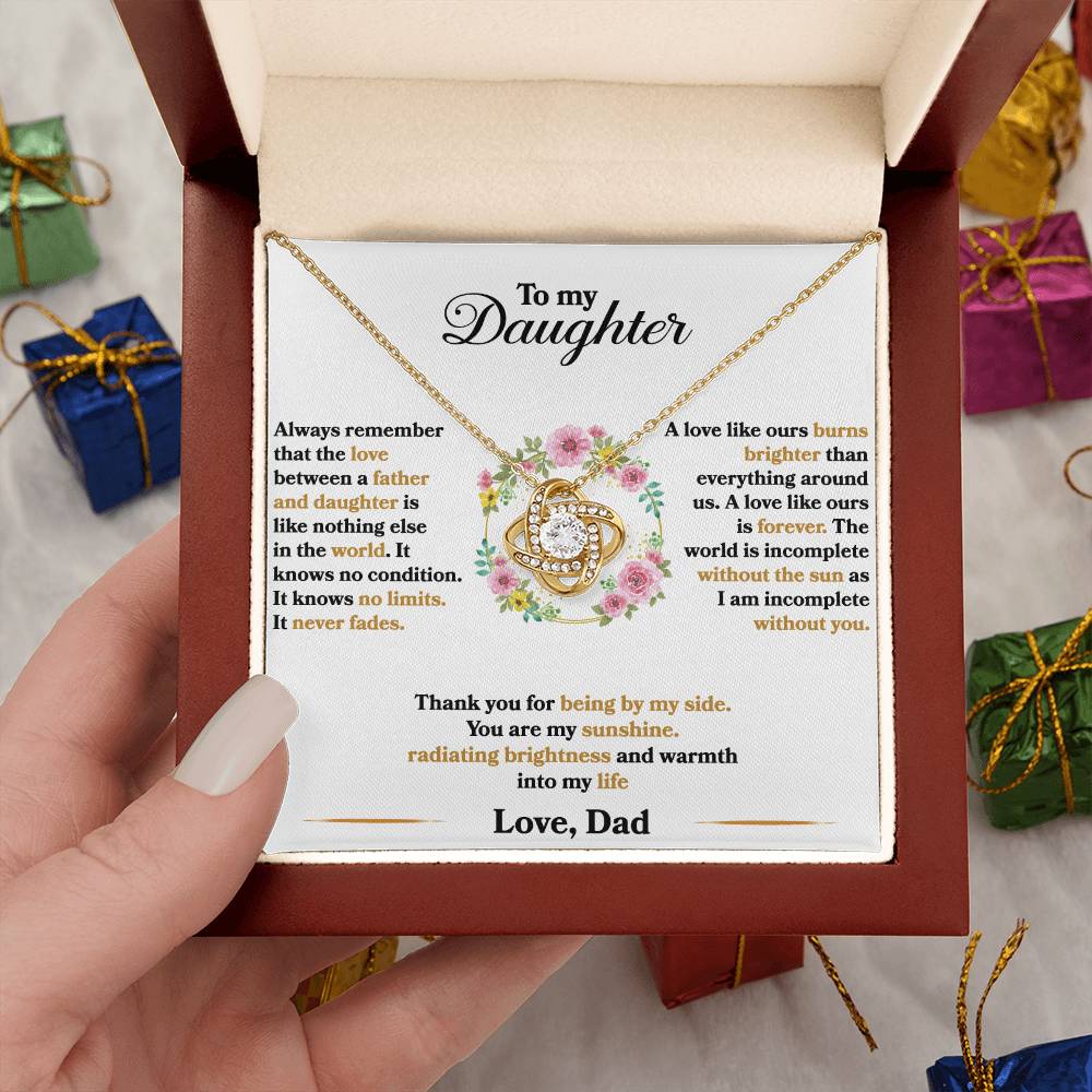 To My Daughter - I Am Incomplete Without You - Love Knot Necklace - Message Box