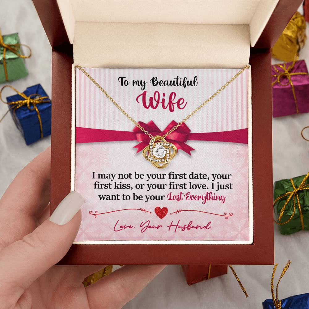 To My Beautiful Wife - Last Everything - Pink Bow - Love Knot Necklace - INCLUDES FREE SHIPPING