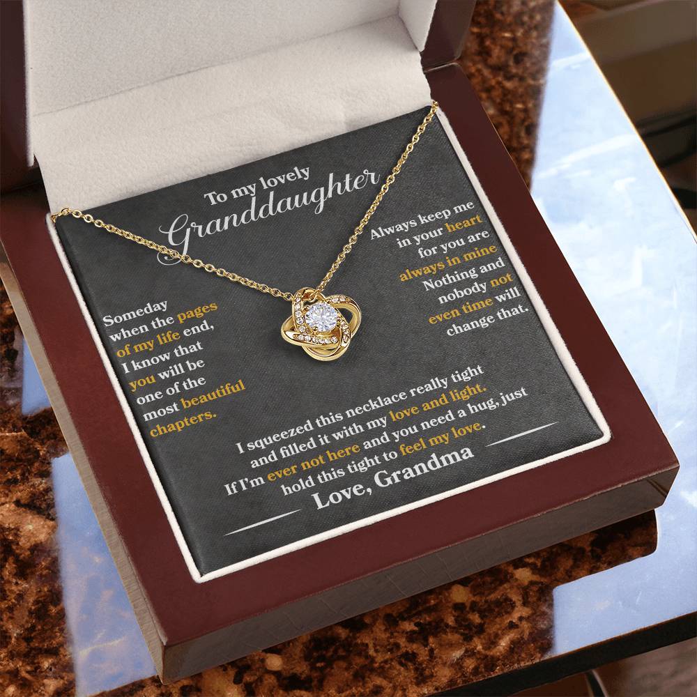 To My Lovely Granddaughter - Always Keep Me In Your Heart - Dark Grey - Love Knot Necklace - Message Box