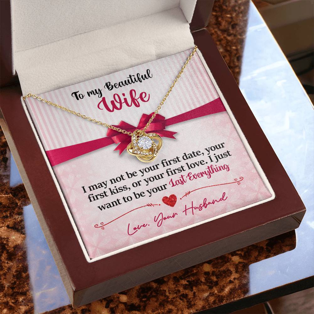 To My Beautiful Wife - Last Everything - Pink Bow - Love Knot Necklace - INCLUDES FREE SHIPPING