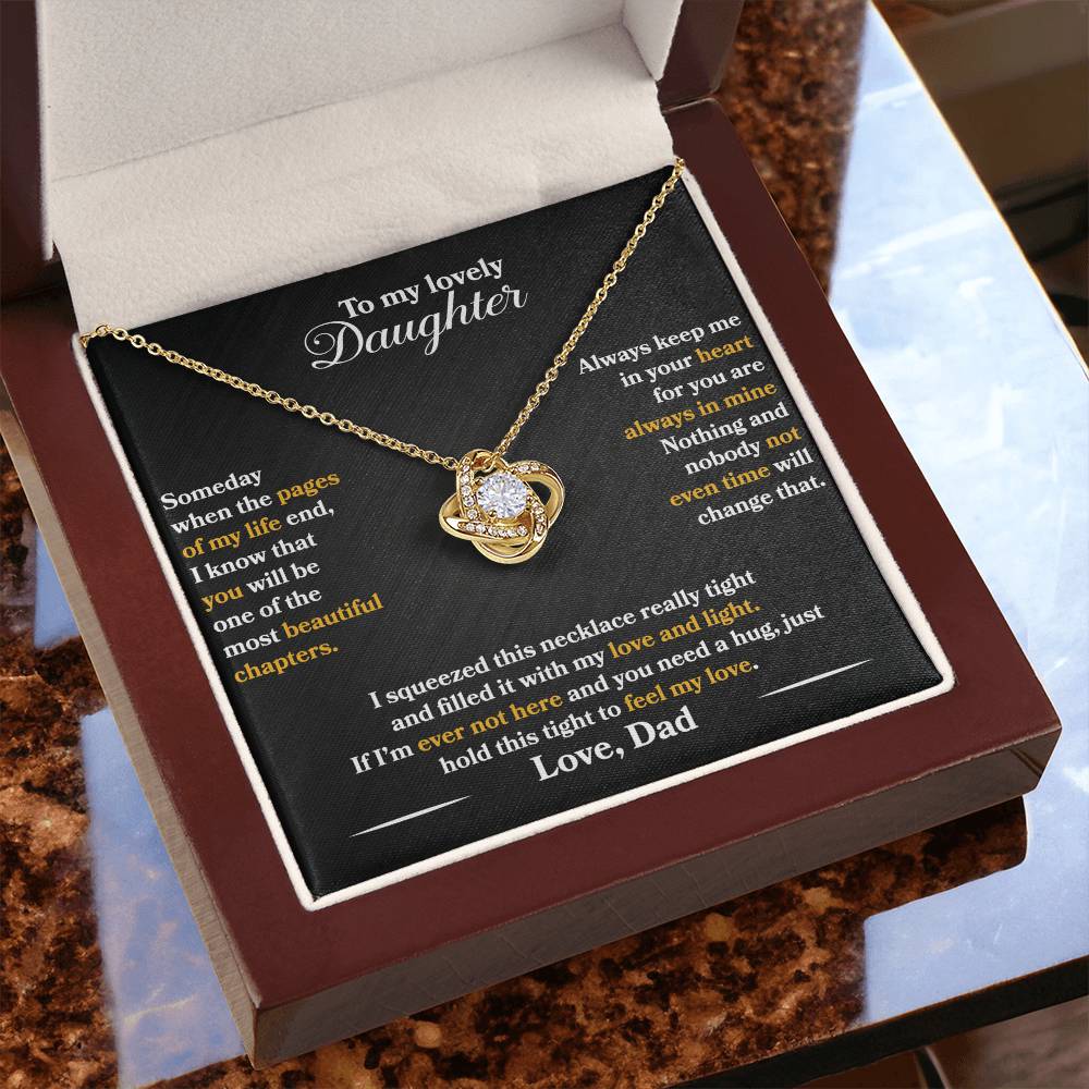 To My Lovely Daughter - Always Keep Me In Your Heart - Black - Love Knot Necklace - Message Box