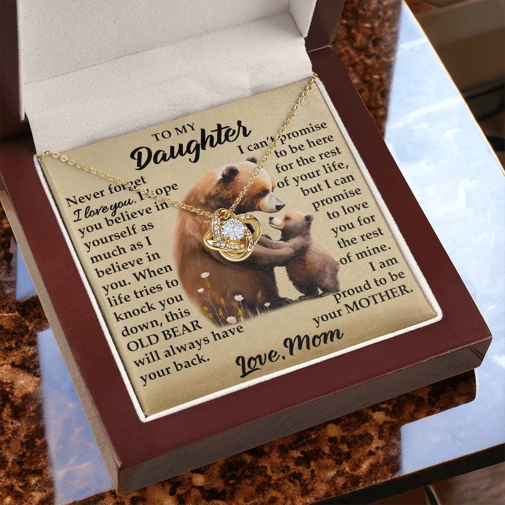 To My Daughter - I Am Proud To Be Your Mother - Bears - Love Knot Necklace - Message Box