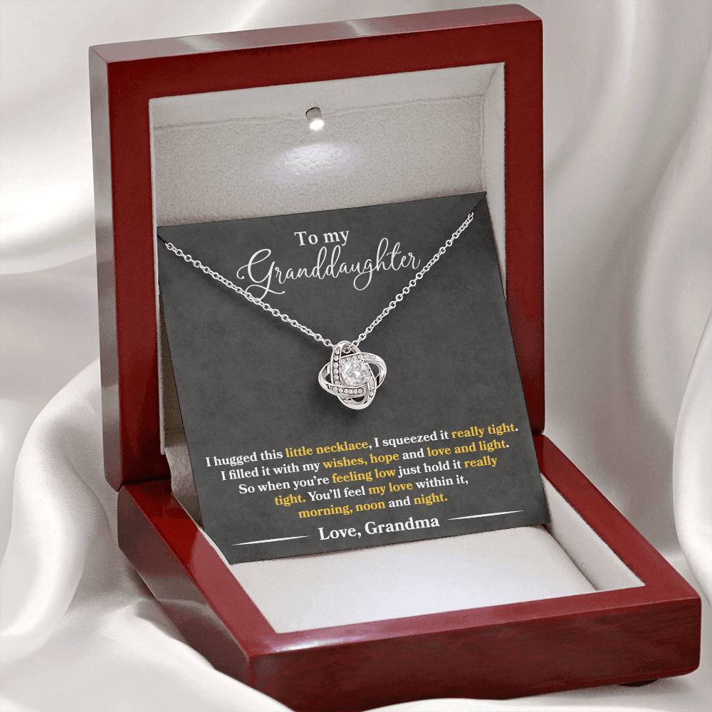 To My Granddaughter - Feel My Love - Dark Grey - Love Knot Necklace - Message Box