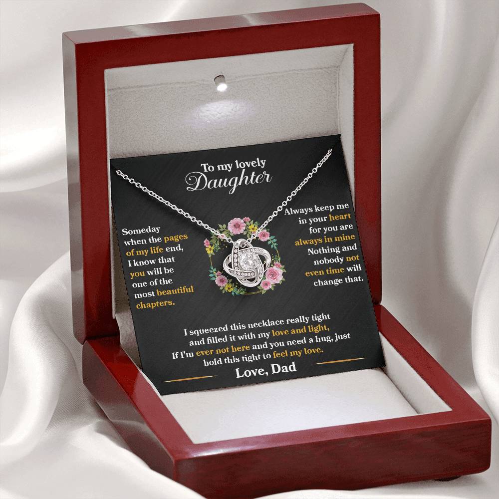 To My Daughter - Always Keep Me In Your Heart - Flowers Black - Love Knot Necklace - Message Box