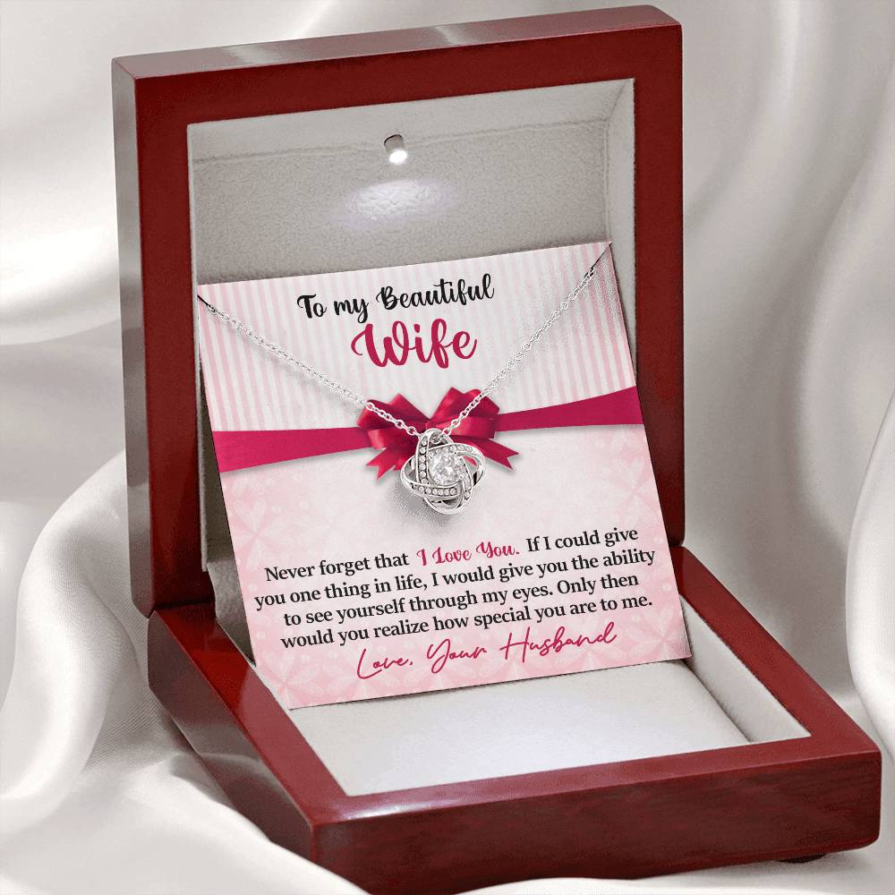 To My Beautiful Wife - I Love You - Pink Bow - Love Knot Necklace - PRICE INCLUDES FREE SHIPPING