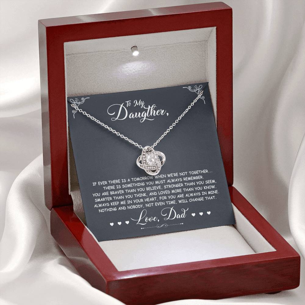 To My Daughter - You Are Braver Than You Believe - Dark Grey - Love Knot Necklace - Message Box