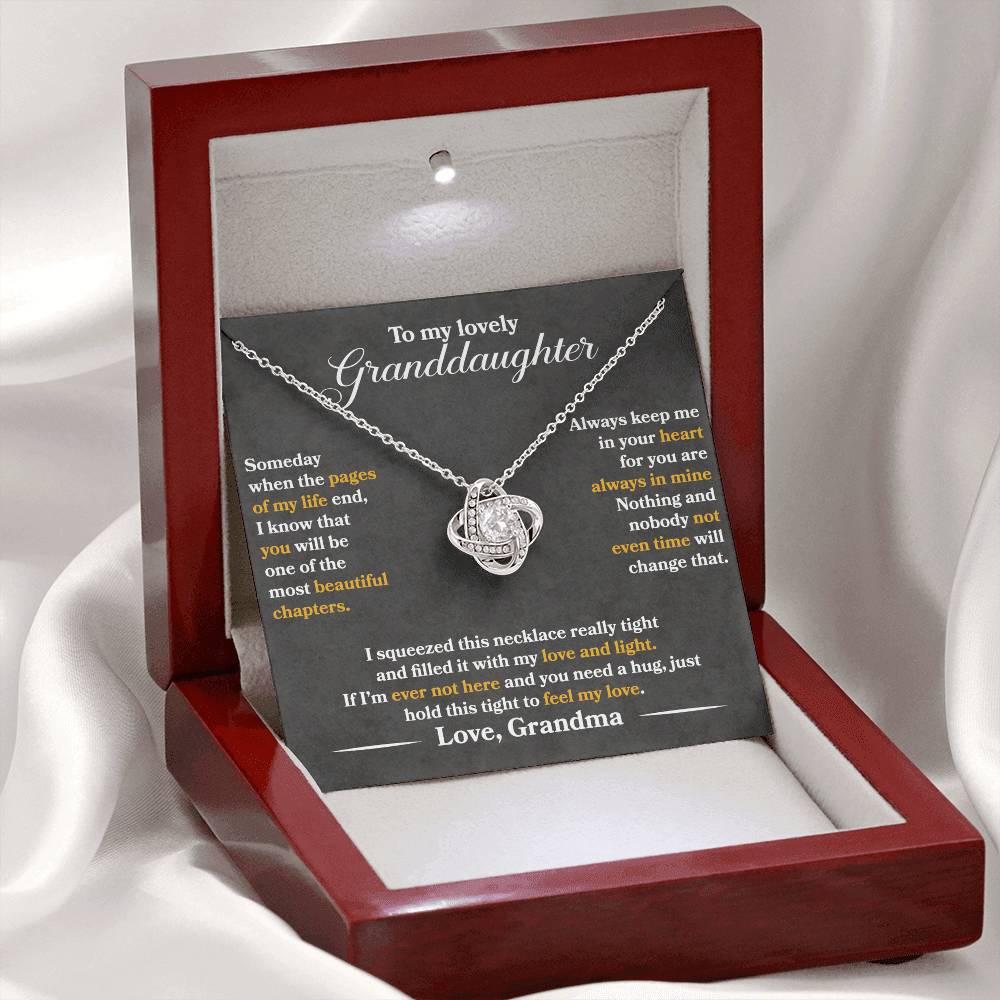 To My Lovely Granddaughter - Always Keep Me In Your Heart - Dark Grey - Love Knot Necklace - Message Box