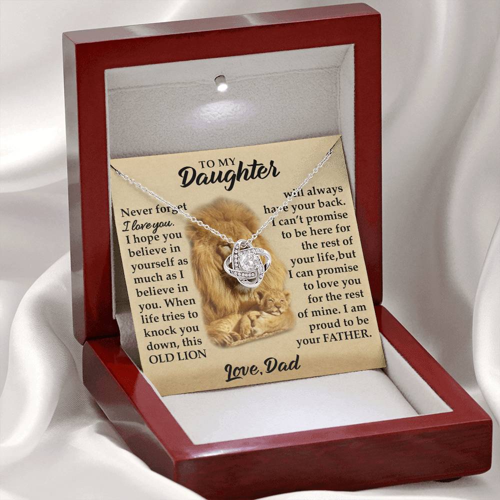 To My Daughter - I Am Proud To Be Your Father - Lions - Love Knot Necklace - Message Box