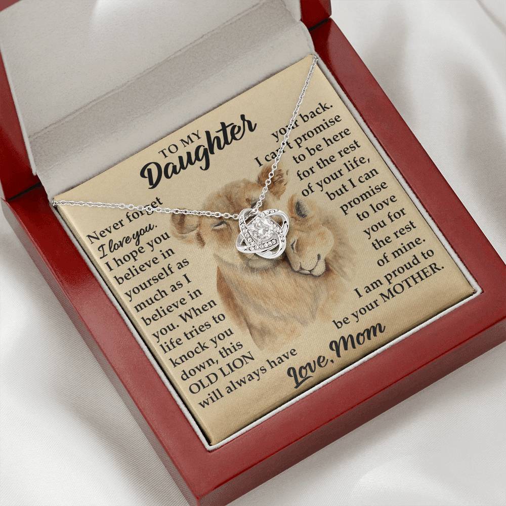 To My Daughter - I Am Proud To Be Your Mother - Lions - Love Knot Necklace - Message Box
