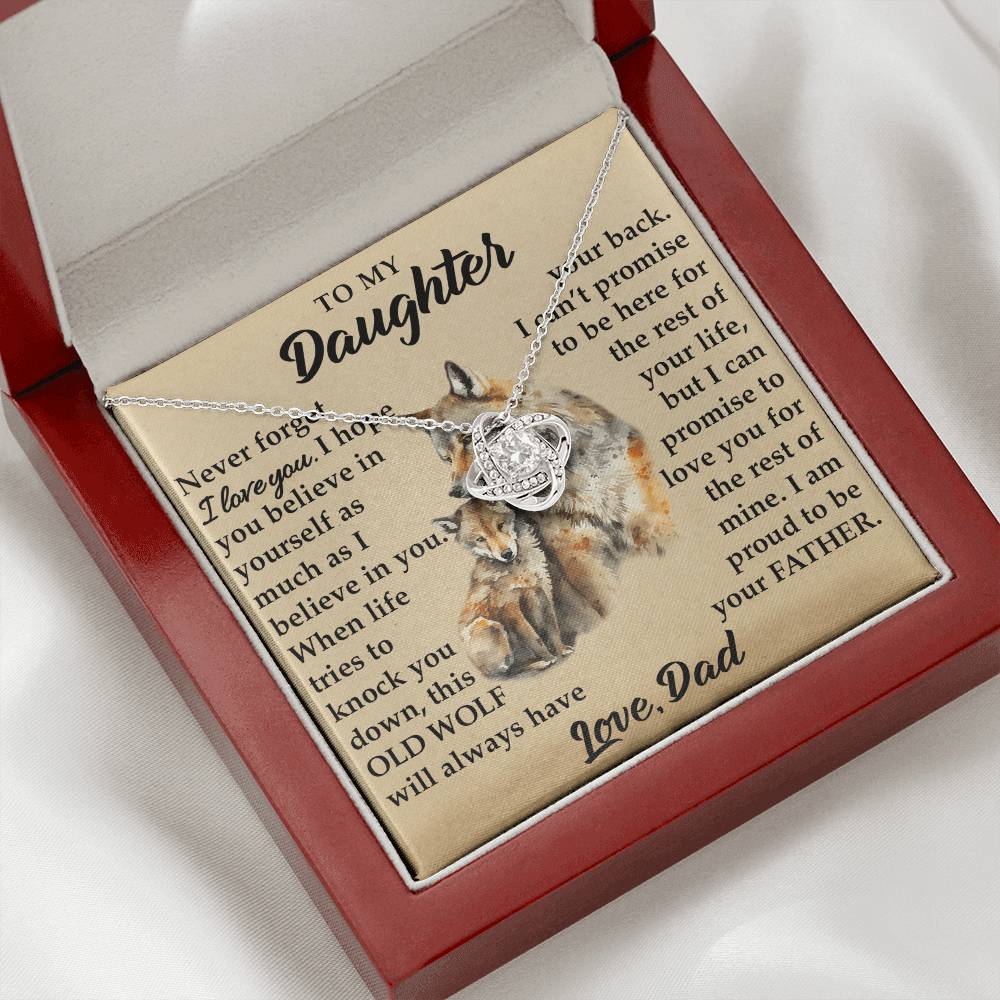 To My Daughter - I Am Proud To Be Your Father - Wolves - Love Knot Necklace - Message Box