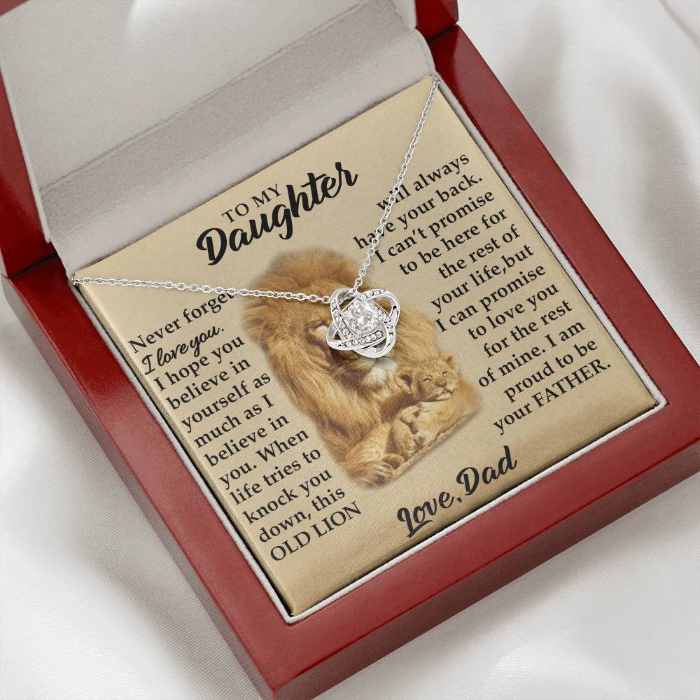 To My Daughter - I Am Proud To Be Your Father - Lions - Love Knot Necklace - Message Box