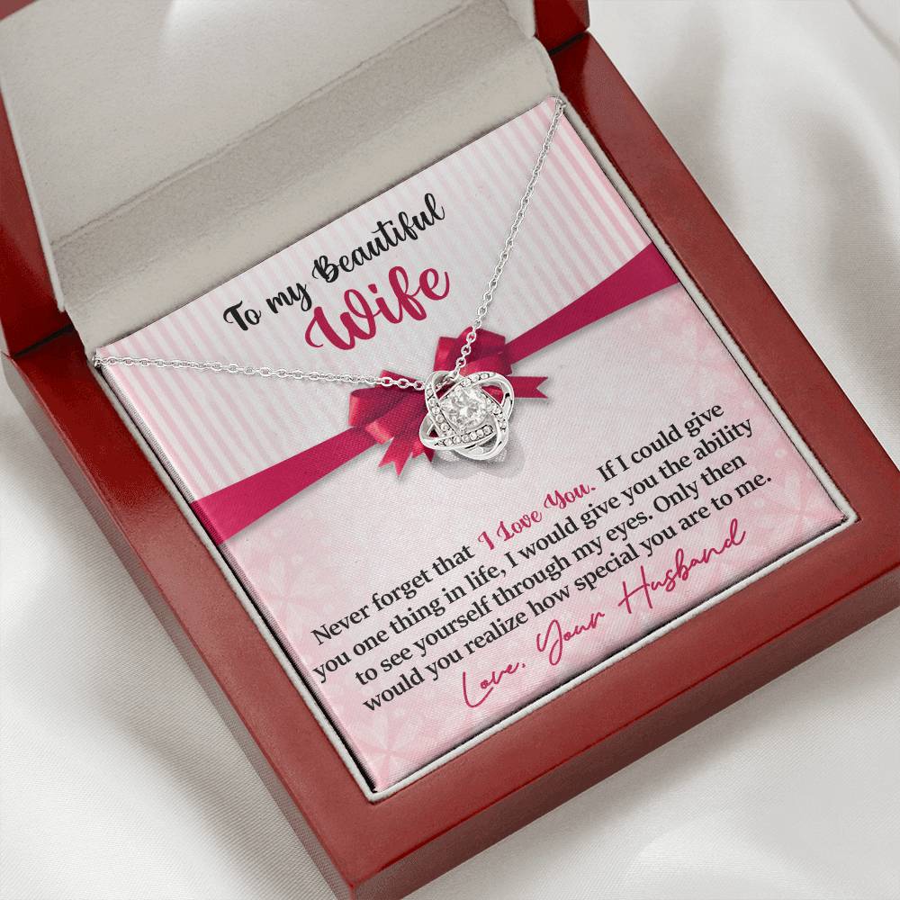 To My Beautiful Wife - I Love You - Pink Bow - Love Knot Necklace - PRICE INCLUDES FREE SHIPPING