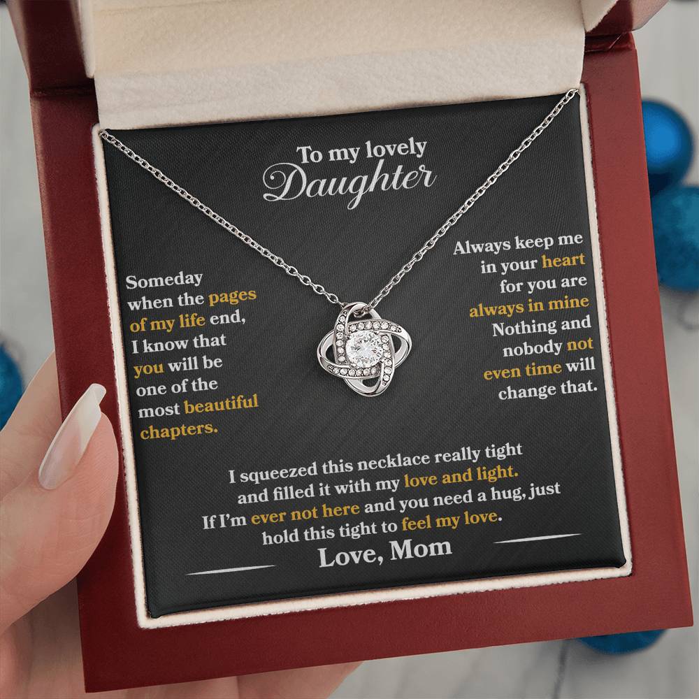 To My Lovely Daughter - Always Keep Me In Your Heart - Black - Love Knot Necklace - Message Box