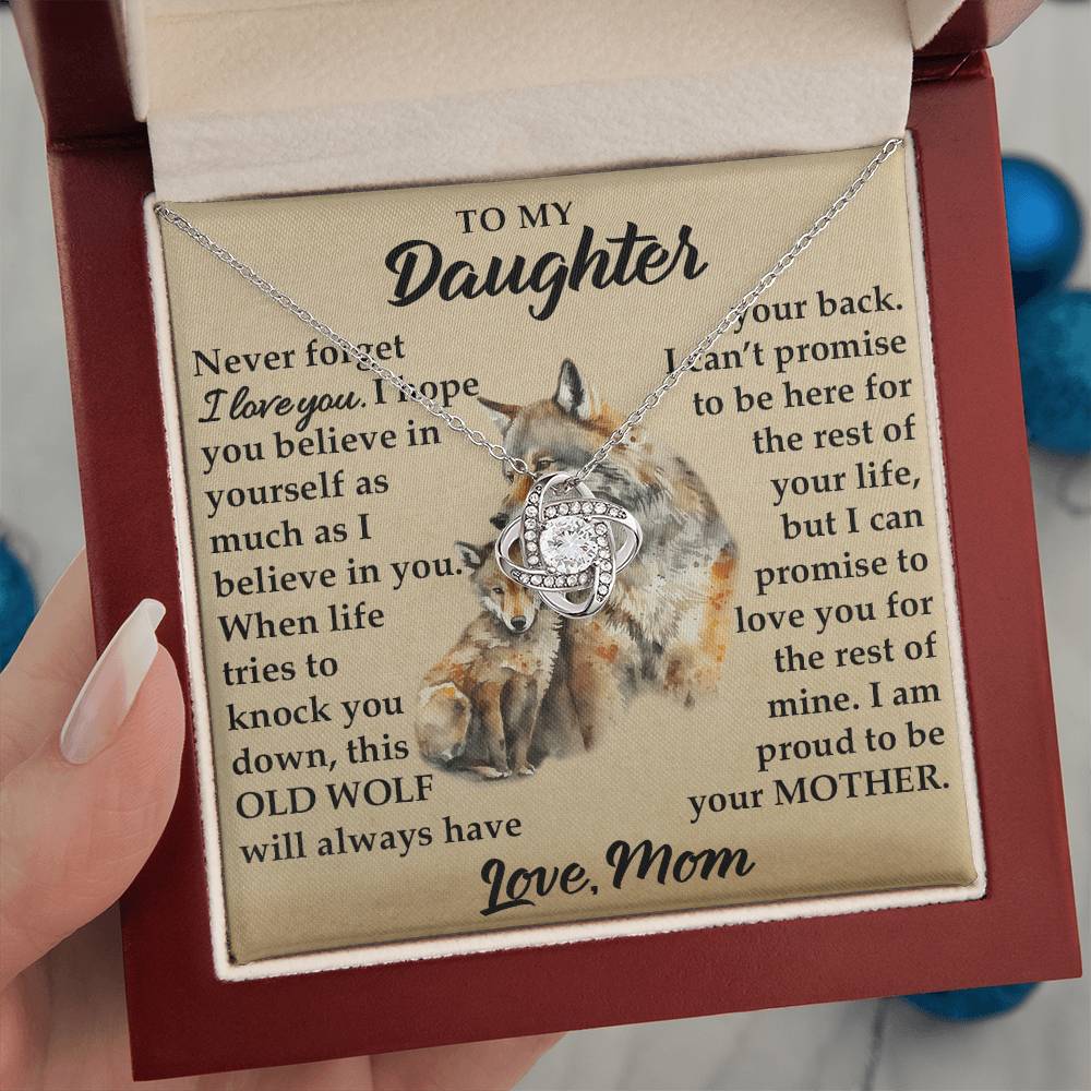 To My Daughter - I Am Proud To Be Your Mother - Wolves - Love Knot Necklace - Message Box