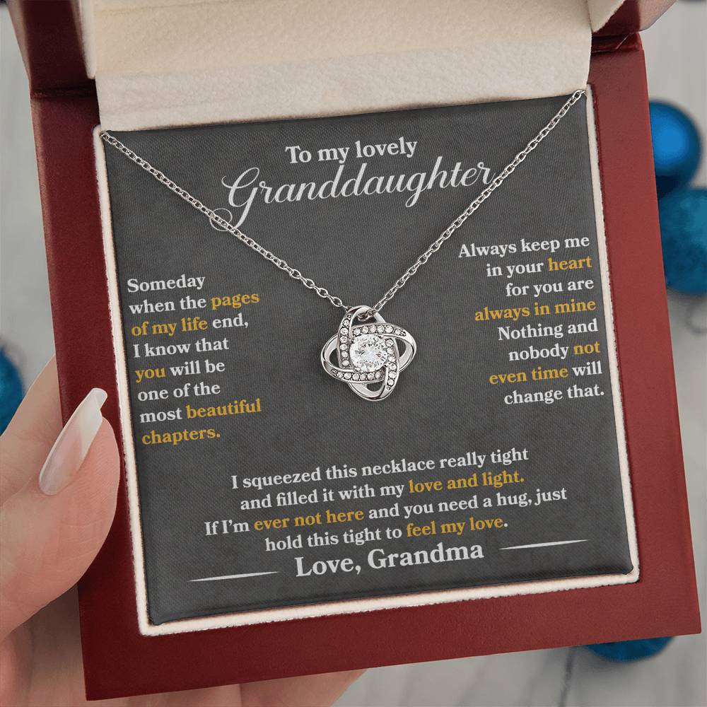 To My Lovely Granddaughter - Always Keep Me In Your Heart - Dark Grey - Love Knot Necklace - Message Box