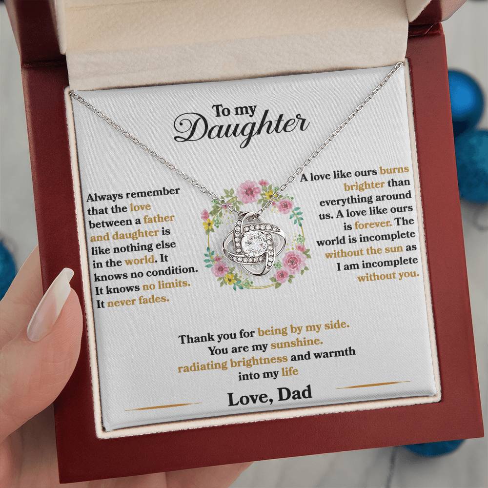 To My Daughter - I Am Incomplete Without You - Love Knot Necklace - Message Box