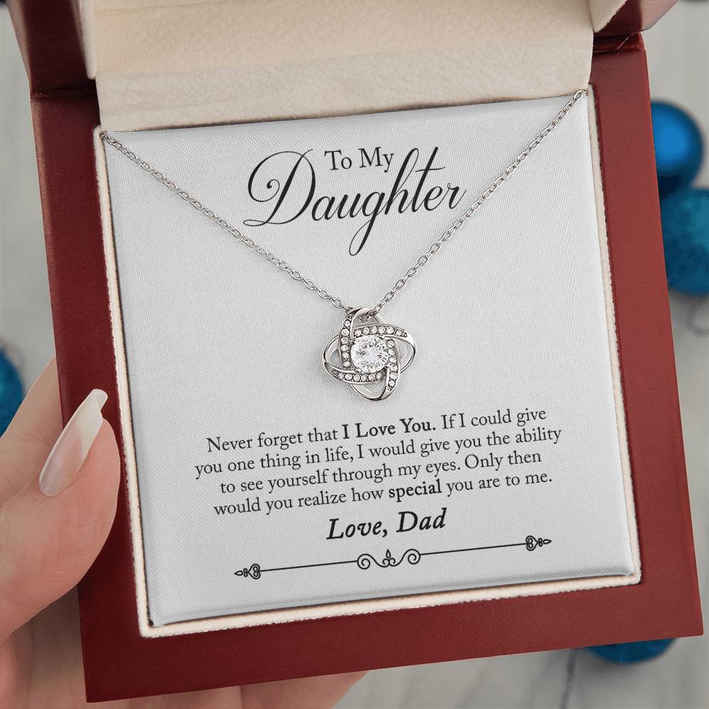 To My Daughter - Never Forget That I Love You - Love Knot Necklace - Message Box