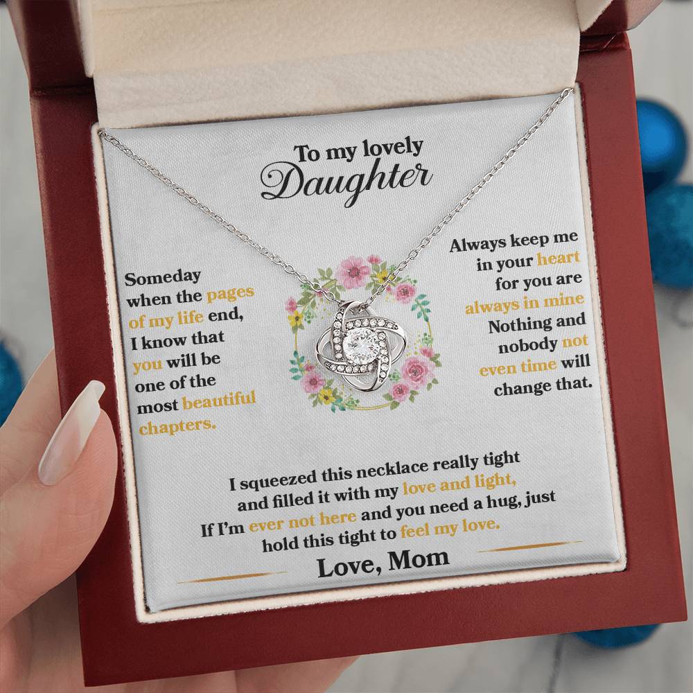 To My Daughter - Always Keep Me In Your Heart - Flowers White - Love Knot Necklace - Message Box