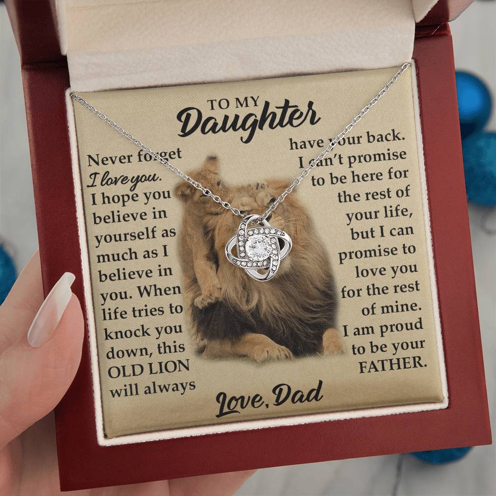 To My Daughter - I Am Proud To Be Your Father - Lions - Love Knot Necklace - Message Box