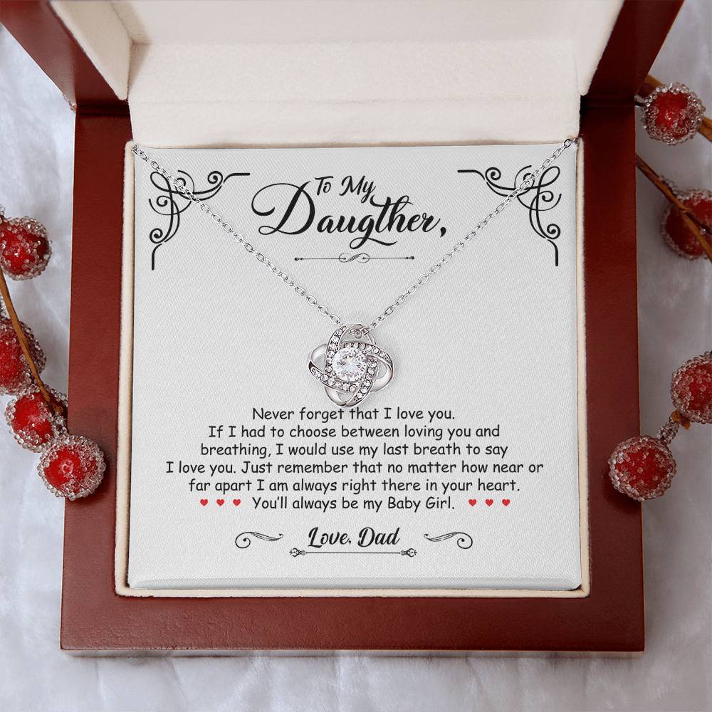 To My Daughter - You'll Always Be My Baby Girl - Love Knot Necklace - Message Box