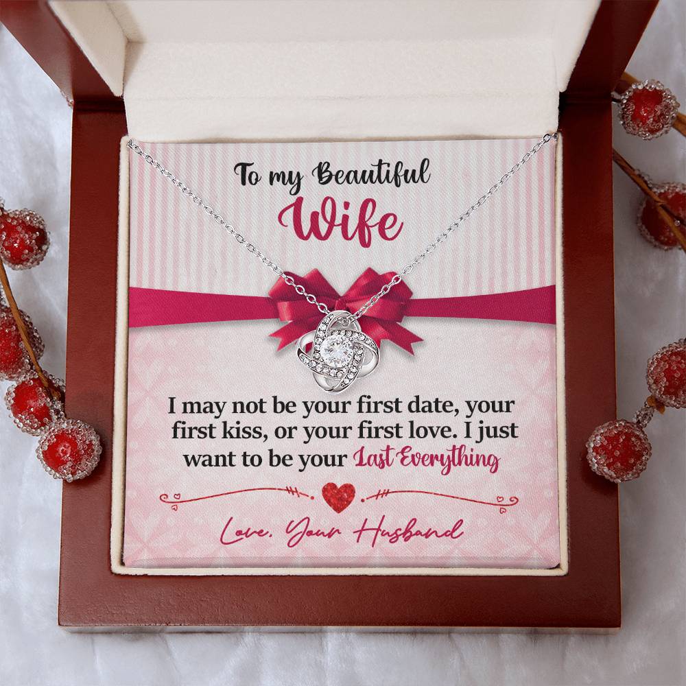 To My Beautiful Wife - Last Everything - Pink Bow - Love Knot Necklace - INCLUDES FREE SHIPPING