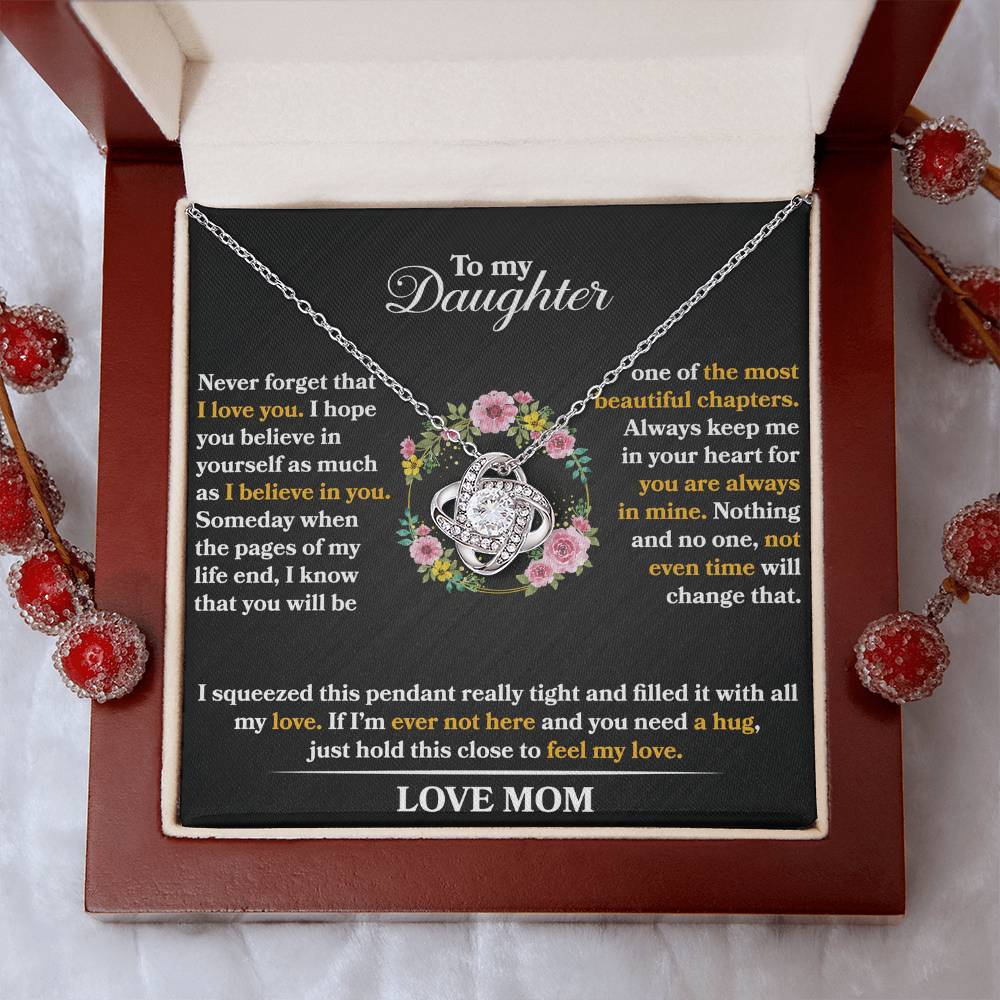 To My Daughter - Never Forget That I love You - Flowers Black - Love Knot Necklace - Message Box