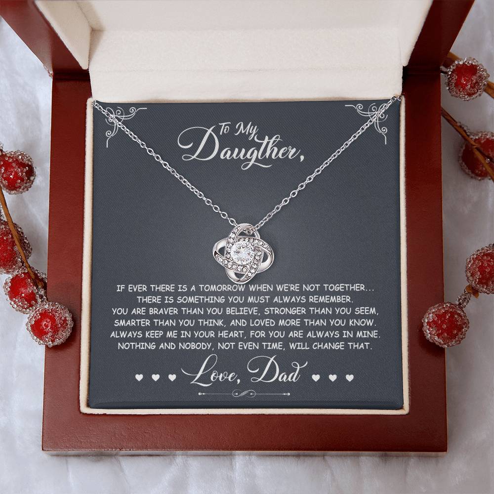 To My Daughter - You Are Braver Than You Believe - Dark Grey - Love Knot Necklace - Message Box