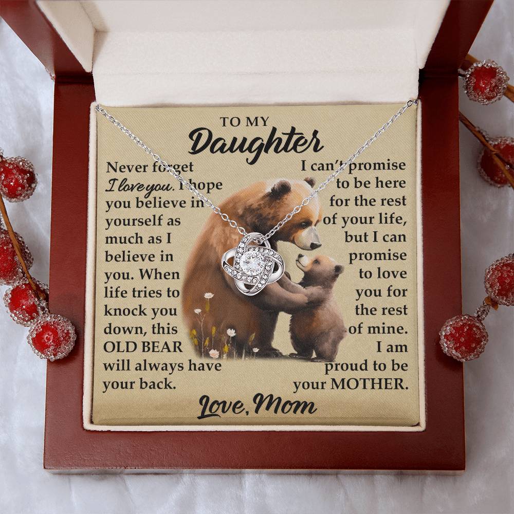 To My Daughter - I Am Proud To Be Your Mother - Bears - Love Knot Necklace - Message Box