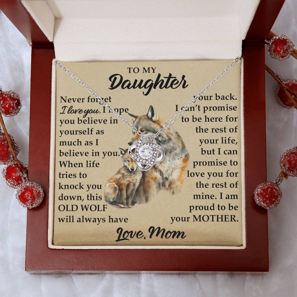 To My Daughter - I Am Proud To Be Your Mother - Wolves - Love Knot Necklace - Message Box