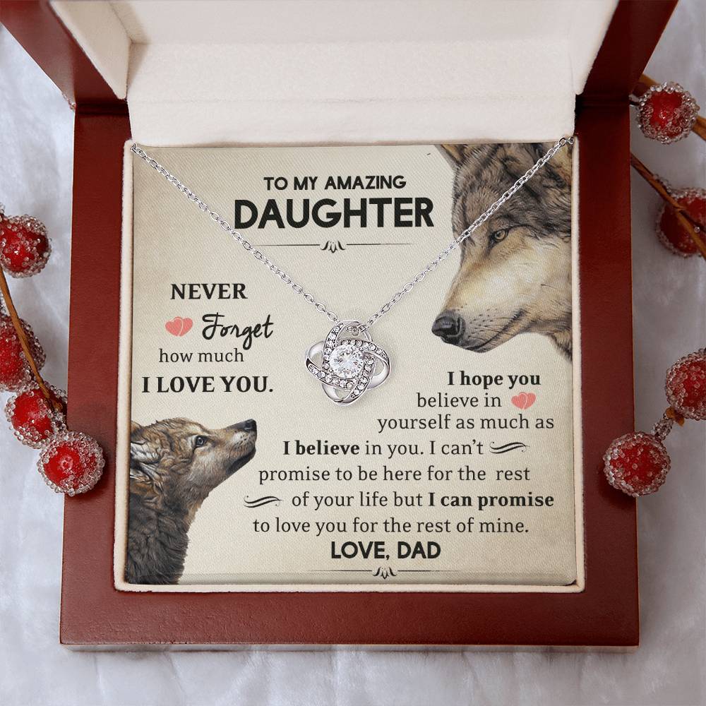 To My Amazing Daughter - I Love You - Wolves - Love Knot Necklace - Message Box