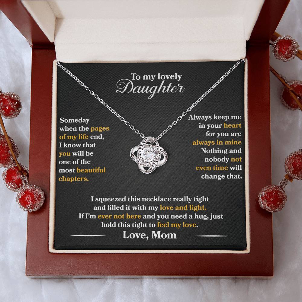 To My Lovely Daughter - Always Keep Me In Your Heart - Black - Love Knot Necklace - Message Box