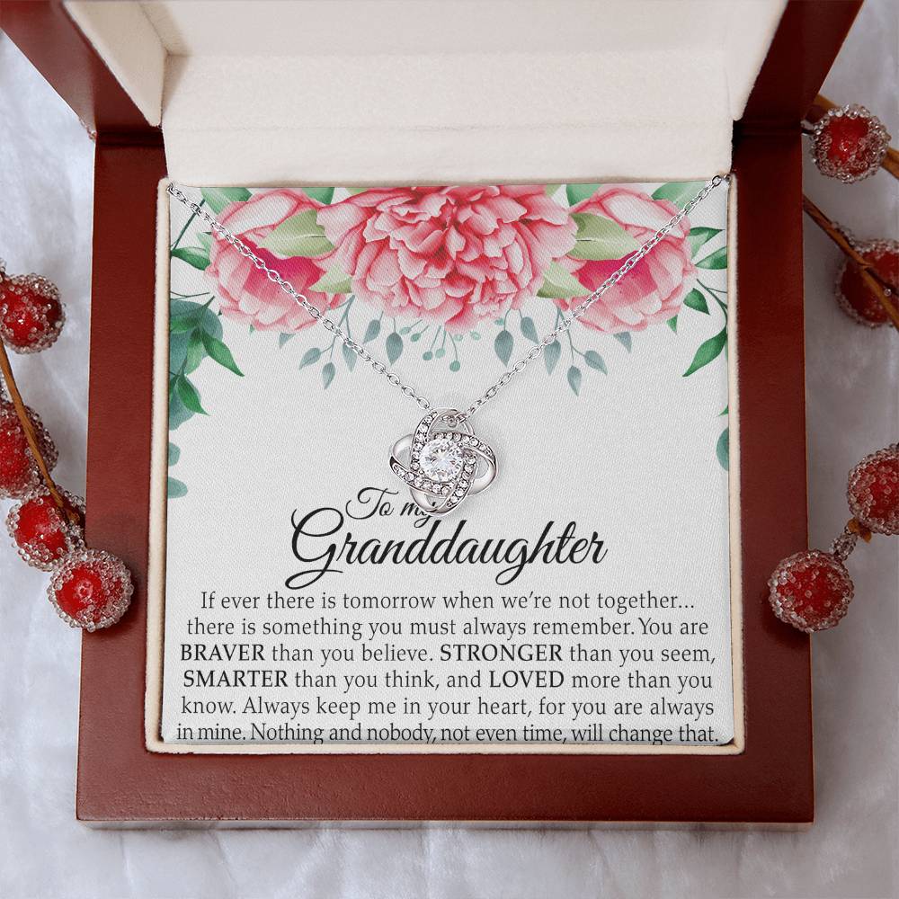 To My Lovely Daughter - You Are Braver Than You Believe - Flowers Pink - Love Knot Necklace - Message Box