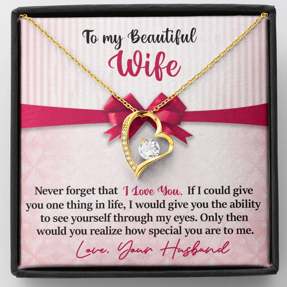To My Beautiful Wife - Never Forget That I Love You - Pink Bow - Forever Love Necklace - Message Box