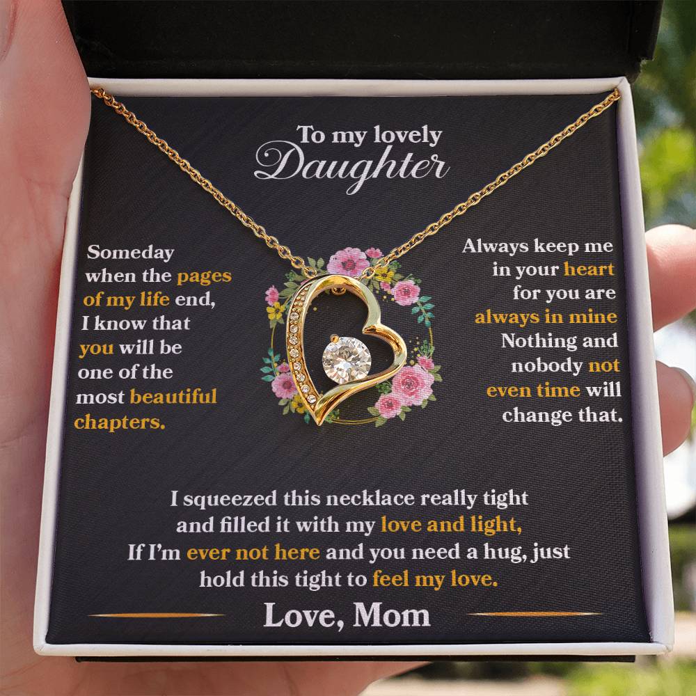 To My Daughter - Always Keep Me In Your Heart - Flowers Black - Forever Love Necklace - Message Box