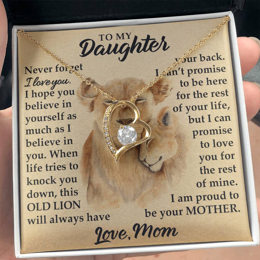 To My Daughter - I Am Proud To Be Your Mother - Lions - Forever Love Necklace - Message Box