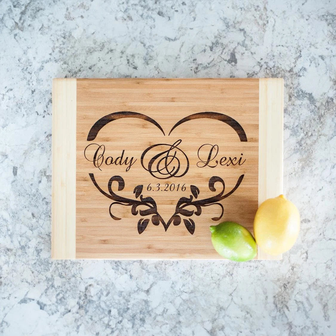 11" by 14" Personalized Bamboo Heart Cutting Board