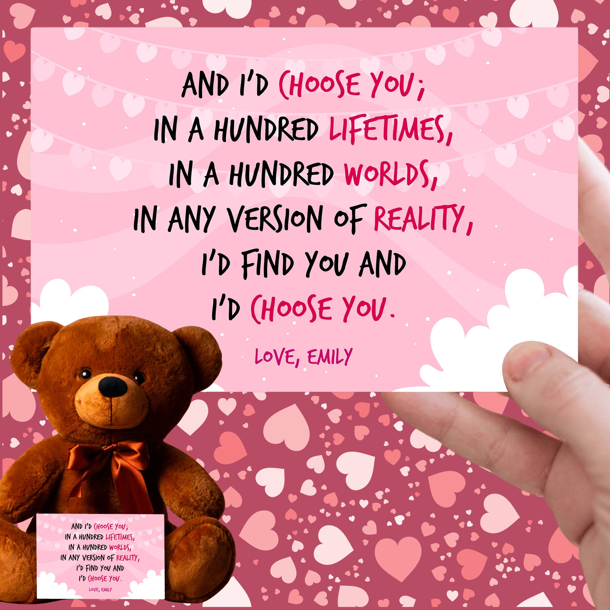 I'd Choose You Teddy Bear with Personalized Message Card - Price Includes Free Shipping