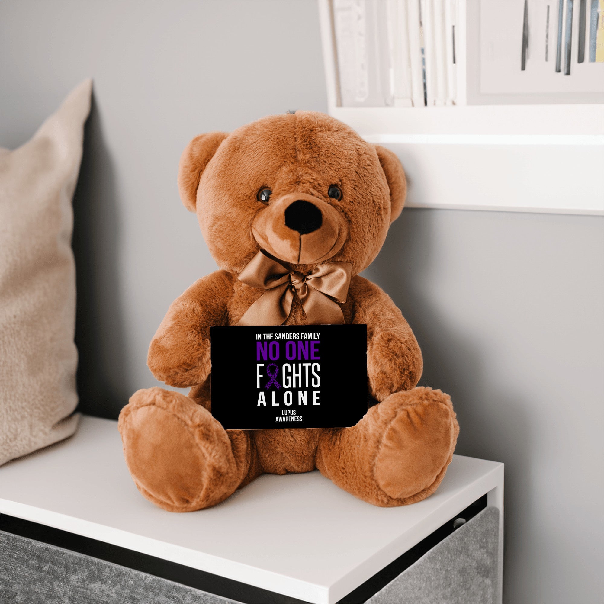 In This Family No One Fights Alone Lupus Teddy Bear - Personalized - PRICE INCLUDES FREE SHIPPING