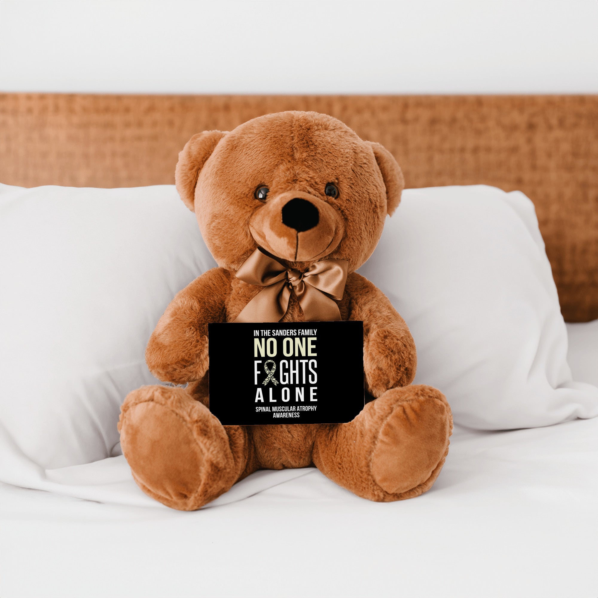 In This Family No One Fights Alone Spinal Muscular Atrophy Teddy Bear - Personalized -PRICE INCLUDE FREE SHIPPING