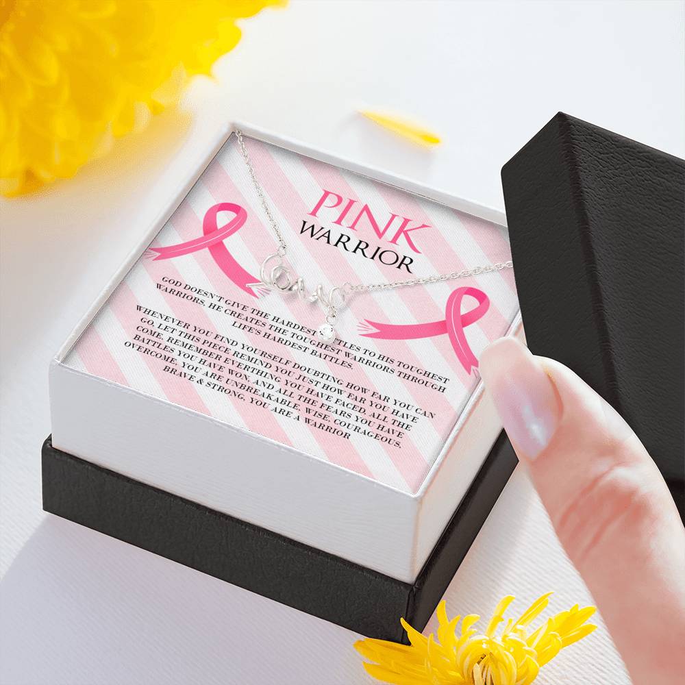 Breast Cancer Pink Warrior Love Necklace